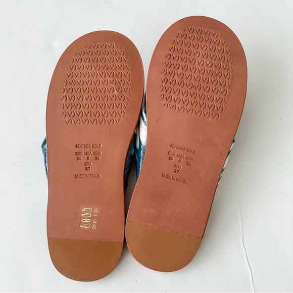 Anthropologie Vicenza Alexia Puffy Flip-Flop Sandals 39/8 Blue Tie Dye - Picture 6 of 7